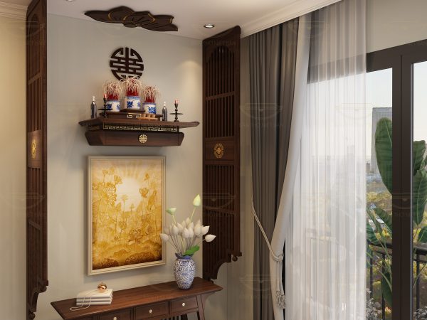 bàn thờ treo tường chung cư Nghinh Lộc mẫu 2025