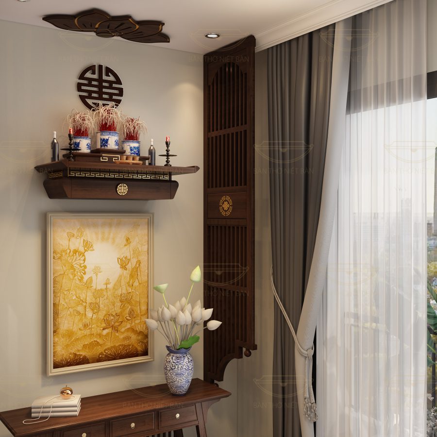 bàn thờ treo tường chung cư Nghinh Lộc mẫu 2025