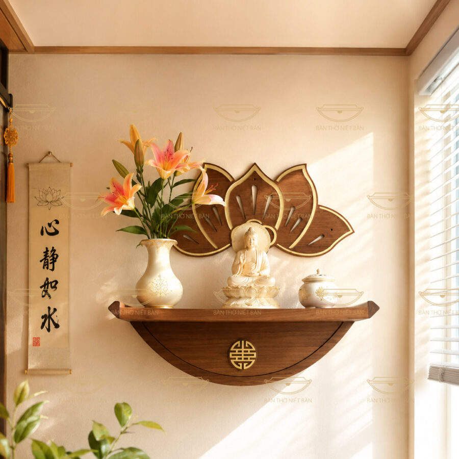 Bàn thờ Phật treo tường nhỏ gọn Đài Nguyệt - kích thước 610x410mm
