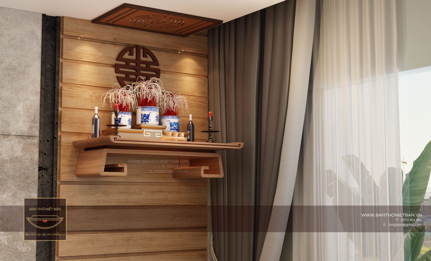 Bàn thờ treo tường thiết kế đơn giản, gọn nhẹ cho căn hộ chung cư