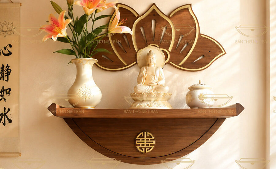 Bàn thờ Phật treo tường cỡ nhỏ Đài Nguyệt - bàn thờ Phật nhỏ gọn 610x410mm